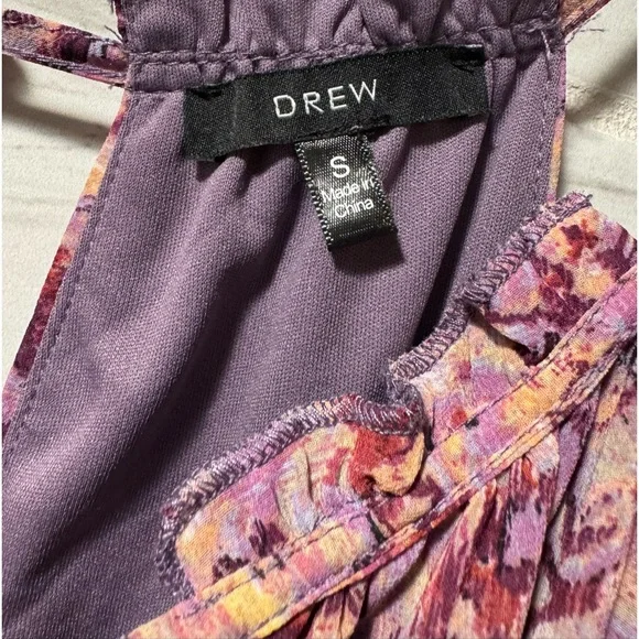 DREW Purple Pink Paisley Print Tiered Ruffled Halter Lined Dress Size Small - Picture 3 of 9